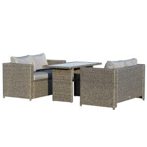Set 3 Piese Mobila de Gradina Outsunny, 2 Canapele, Perne, 1 Masa, Rattan PE, Gri-Negru | Aosom RO
