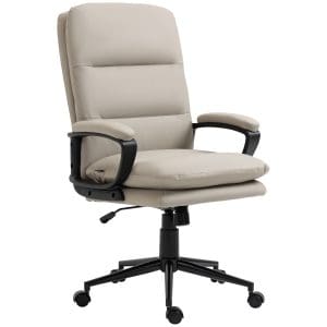 Scaun de Birou cu Spatar Inalt, Scaun de Birou din Piele PU cu Umplutura Dubla, Brat, Roti Pivotante 64x69x108-118cm Gri deschis Vinsetto | Aosom RO