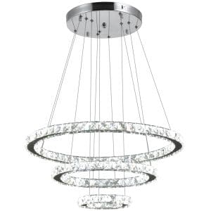 Homcom Candelabru de Cristal cu Suspendare cu 3 Inele Reglabile, Lustra cu Lumini tip LED, Plafoniera De Cristal Ф60x110cm | AOSOM RO