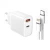 Incarcator priza USB type C + USB-A 5A/30W + cablu USB type C – Lightning Alb, XO L116