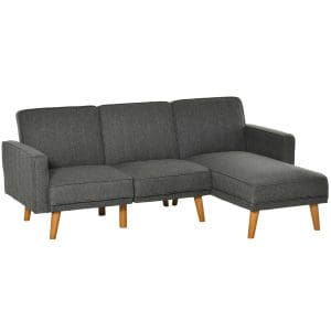 HOMCOM Canapea Extensibila din Tesatura Gri, Canapea Coltar cu 3 Locuri cu Scaun Reversibil si Spatar Reglabil