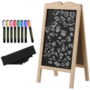 Vinsetto Tabla Magnetica cu Cadru in forma de A cu 8 Crete Lichide si 6 Sabloane, Panou cu Cadru din Lemn de Brad, 51cmx42cmx101cm Natur | Aosom RO
