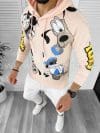 Hanorac barbati roz pudra slim fit cu imprimeu K143 P18-4.1