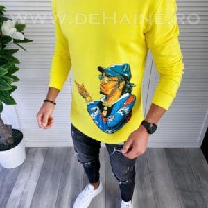 Bluza barbati galbena slim fit cu imprimeu K214 I12-5.1