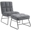 Fotoliu Relax cu Suport pentru picioare HOMCOM pentru Interior, Set 2 Piese din Tesatura cu Efect de Catifea, Spuma de Cauciuc si Metal, Gri