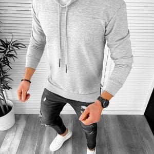 Hanorac barbati slim fit gri deschis M2676