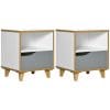 Set de 2 noptiere moderne cu sertar si raft, noptiere din lemn MDF, 36,8x33x43,8cm, alb si gri HOMCOM | Aosom RO