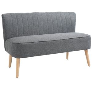 HOMCOM Canapea moderna cu 2 locuri din material textil fara brate, structura si picioare din lemn, 117×56,5x77cm gri deschis