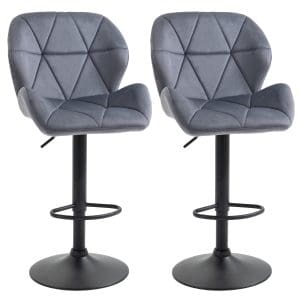 Set 2 scaune de bar, rotative, inaltime reglabila, Suport pentru picioare, Baza rotunda, gri 51.5×57.5×93-114.5cm HOMCOM | Aosom RO