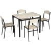 Set de masa din 5 Piese HOMCOM cu 1 masa dreptunghiulara 100x63x76.5cm si 4 Scaune 45x40x82cm, otel si MDF, Negru si lemn natural | Aosom RO