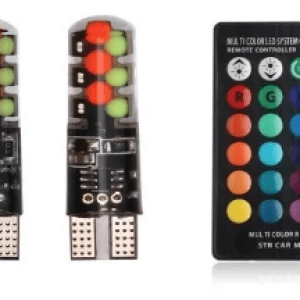 Set 2 Becuri LED RGB Auto Cu Telecomanda, soclu T10 cu BILUTE/ 192 / w5w, putere 2W