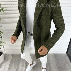 Cardigan barbati kaki cu gluga slim fit ZR T3516 U7