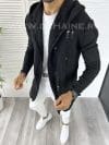 Cardigan barbati negru cu gluga slim fit ZR T3559 S2