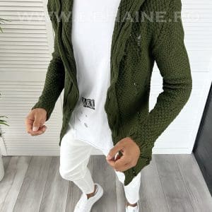 Cardigan barbati kaki cu gluga slim fit ZR T3601 K21