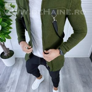 Cardigan barbati kaki cu gluga slim fit ZR T3615 K19