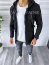 Cardigan barbati negru cu gluga slim fit ZR T3615 K15-K18.1