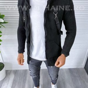 Cardigan barbati negru cu gluga slim fit ZR T3615 K15-K18.1