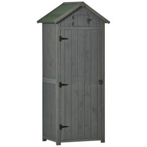 Casuta de gradina din lemn, Dulap magazie pentru scule impermeabil cu 3 rafturi detasabile 77×54.2x179cm gri Outsunny | Aosom RO