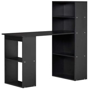 Birou Modern pentru Acasa cu Rafturi de Depozitare pe 6 Niveluri, Masa de Scris cu Raft pentru Carti, Negru HOMCOM | Aosom RO