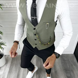Vesta barbati eleganta slim fit verde V19 141-2 E