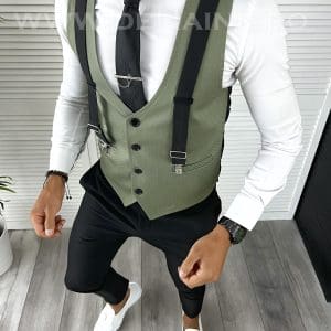Vesta barbati eleganta slim fit verde V23 e 141-3