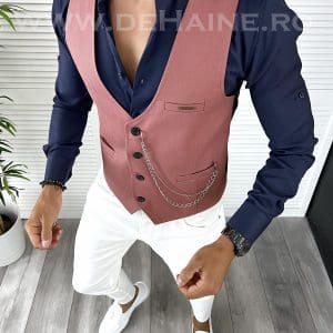 Vesta barbati eleganta slim fit roz V34 140-2 e