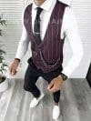 Vesta barbati eleganta slim fit grena in dungi V4 141-2 E
