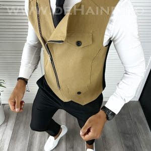 Vesta barbati eleganta slim fit maro deschis V56 E 140-3