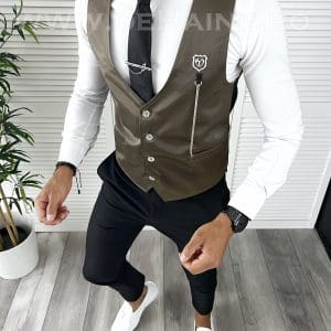 Vesta barbati eleganta slim fit maro inchis V63 E 140-3