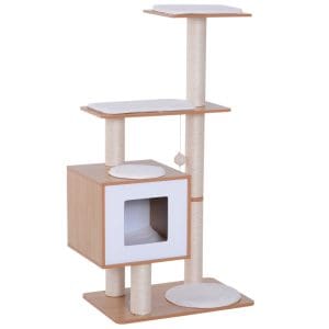 Ansamblu pentru Pisici, stalp din Sisal cu Cusca, Platforme pentru pisici si Jocuri 66x47x120cm lemn, alb PawHut | Aosom RO
