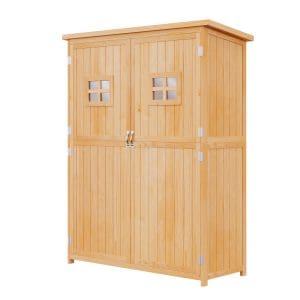 Casuta de gradina Outsunny pentru scule din lemn de brad cu rafturi 127.5x50x164 | AOSOM RO