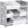 Dulap de jucarii ZONEKIZ cu 9 cosuri detasabile, cutie de depozitare pentru jucarii din lemn MDF si material textil, 63x30x60cm, gri si alb | AOSOM RO