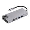 Adaptor Hub Multifunctional 8 In 1 Techstar® SFB8IN1, HDMI 4K, VGA 1080P, USB-C, 2 X USB 3.0, LAN RJ45 Ethernet 100Mbps, Cititor de carduri SD/TF, PD Port, Argintiu