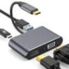 Adaptor multifunctional 4 in 1 USB-C la HDMI Techstar® DJ4IN1, HDMI 4K, VGA 1080P, 1 x USB 3.0, PD Port, Argintiu