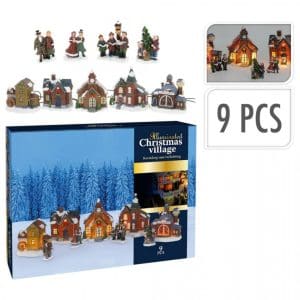 Ambiance Set figurine din satul de Crăciun, 9 piese, cu lumină