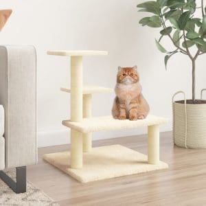 Ansamblu de pisici cu stâlpi din funie de sisal, crem, 61 cm