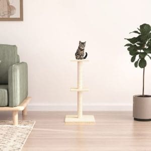 Ansamblu de pisici cu stâlpi din funie de sisal, crem, 73 cm