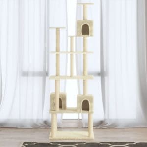 Ansamblu pisici cu stâlpi din funie de sisal, crem, 188 cm