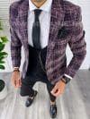 Sacou barbati in carouri slim fit grena B4980 86-3 E