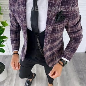 Sacou barbati in carouri slim fit grena B4980 86-3 E