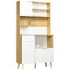 Dulap de Bucatarie cu 3 Usi, Depozitare, Modern cu Sertar, Rafturi Reglabile, Blat Deschis pentru Microunde, Natur HOMCOM | Aosom RO