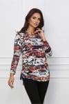 Bluza Dolores bleumarin cu imprimeuri bej si caramizii