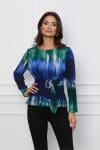 Bluza Janina albastra cu verde si catarama in talie