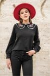 Bluza Mona neagra cu guler brodat