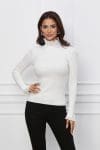 Bluza Teodora alba din tricot reaiat cu guler si mansete tip volanas