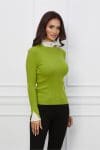 Bluza Teodora lime din tricot reaiat cu guler si mansete tip volanas