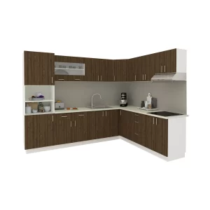 Set Bucatarie Colt Karo V36, Stejar Bronz/Alb, Blat Thermo 28 mm, L 320 x 160 cm
