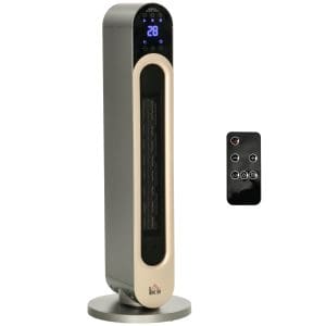HOMCOM Incalzitor electric oscilant cu 3 moduri de incalzire cu temperatura reglabila si telecomanda, din ABS, Φ25×73,5 cm, argintiu