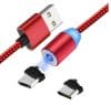 Cablu de Incarcare si Date Magnetic 3 in 1, Type C, Micro USB, Lighting, X-CABLE, 1 metru, Rosu