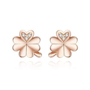 Cercei din argint Four Leaf Golden Clover